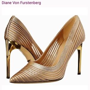 Diane Von Furstenberg Bridgette Gold Mesh High Heels